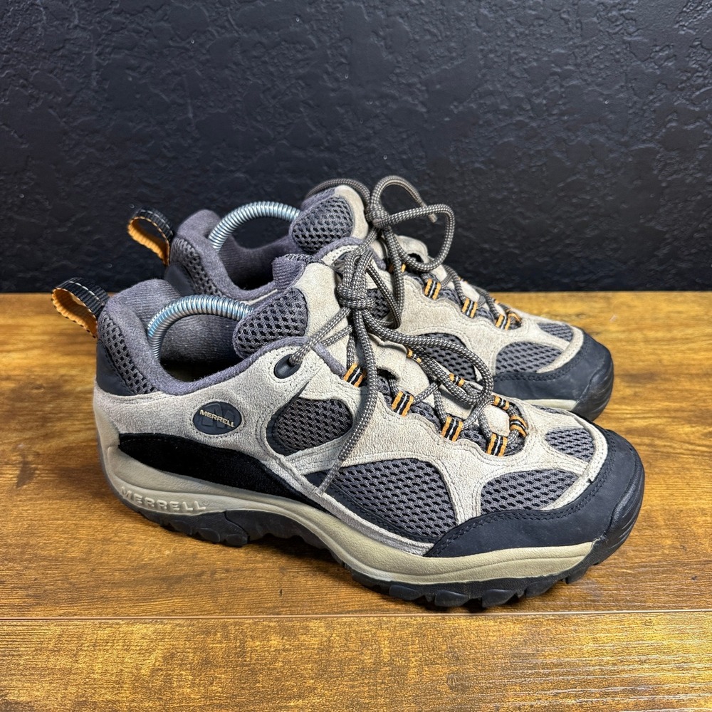 Merrell Baja Ventilator Grey Orange Suede Mesh Hiking Shoes Womens 8.5